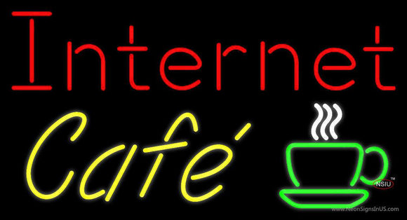 Internet Cafe With Coffee Cup Neon Sign