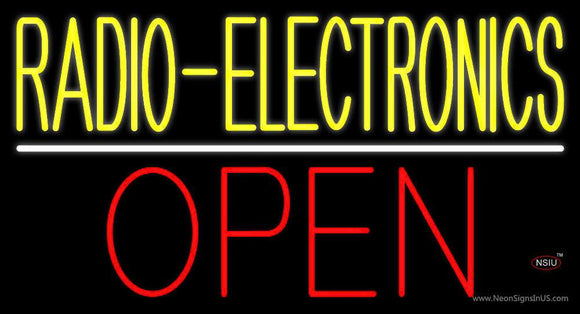 Radio Electronics Open Block White Line Neon Sign