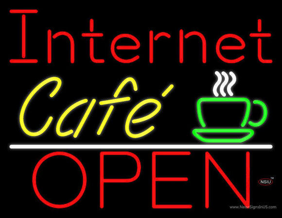 Internet Cafe Open With Coffee Cup Neon Sign