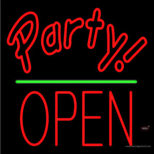 Party Open Block Green Line Neon Sign