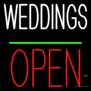 Weddings Block Open Green Line Neon Sign