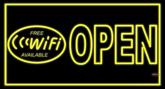 Free Wifi Available Block Open Neon Sign