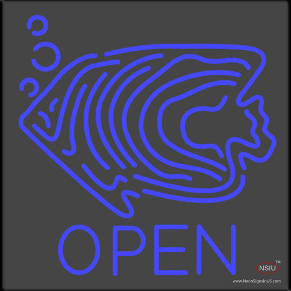 Blue Fish Open Block  Neon Sign