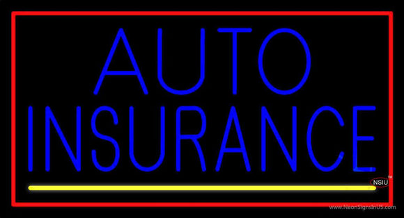 Blue Auto Insurance Yellow Line Red Border Neon Sign