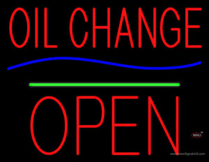 Oil Change Open Block Green Line Neon Sign