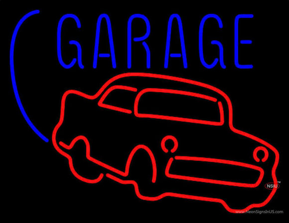 Red Car Logo White Garage Neon Sign