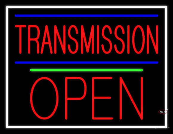 Red Transmission With Block Open Line Neon Sign