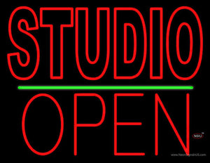 Double Stroke Red Studio With Open  Neon Sign