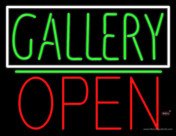 Green Gallery Block With Open  Neon Sign