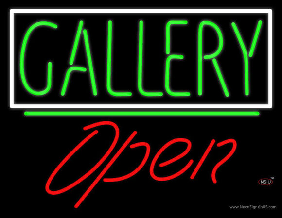 Green Gallery Block With Open  Neon Sign