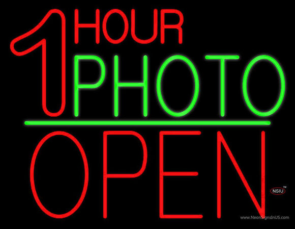 One Hour Photo Open  Neon Sign
