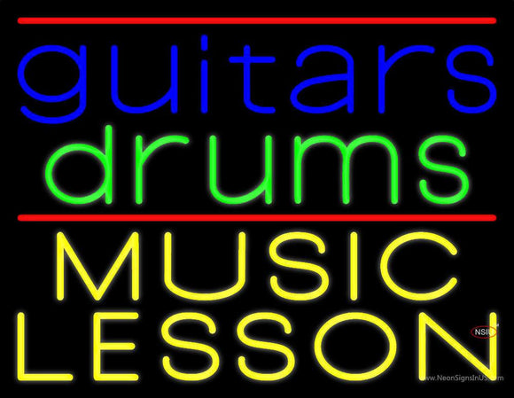 Guitar Drums Music Lesson Neon Sign
