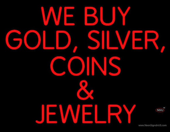 Red We Buy Gold Silver Coins And Jewelry Handmade Art Neon Sign