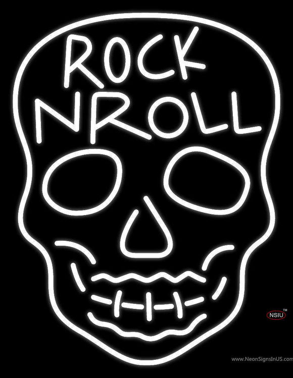 Rock N Roll White Skull  Neon Sign