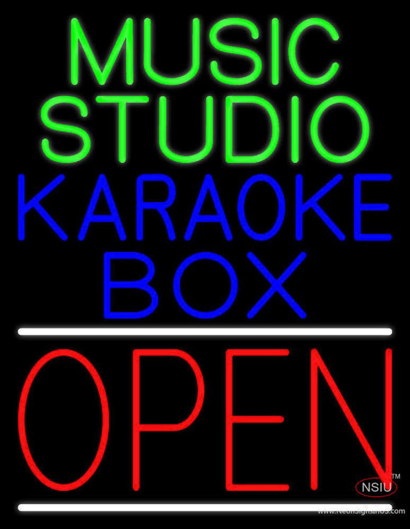 Open Music Studio Karaoke Box White Line  Neon Sign