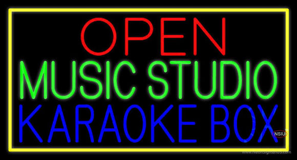 Open Music Studio Karaoke Box Yellow Border  Neon Sign