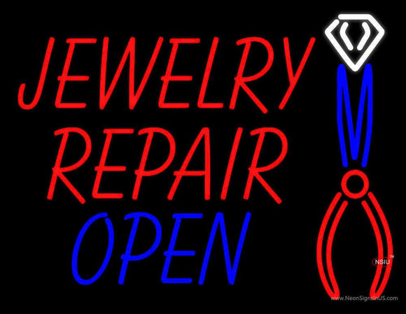 Red Jewelry Repair Blue Open Block Neon Sign