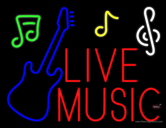 Red Live Music With Guitar Note  Neon Sign