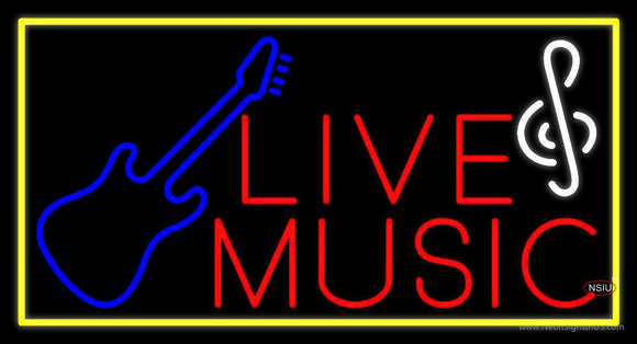 Red Live Music With Guitar Note Neon Sign