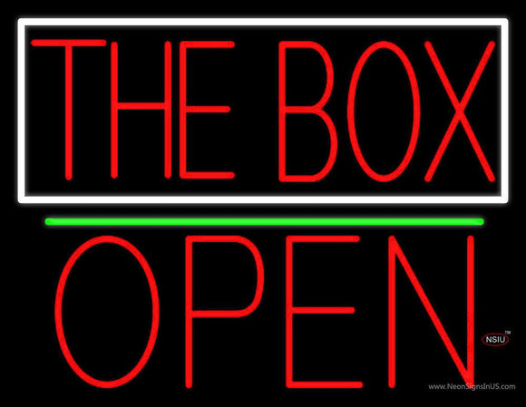The Box Block With White Border With Open  Neon Sign