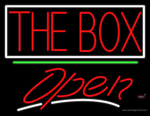 The Box Block With White Border With Open  Neon Sign