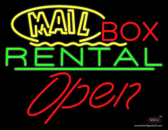 Yellow Mail Block Box Rental Open  Neon Sign