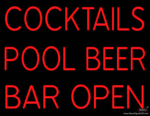 Cocktails Pool Beer Bar Open Real Neon Glass Tube Neon Sign