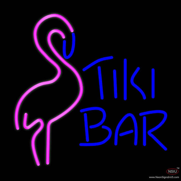 Tiki Bar with Flamingo Real Neon Glass Tube Neon Sign