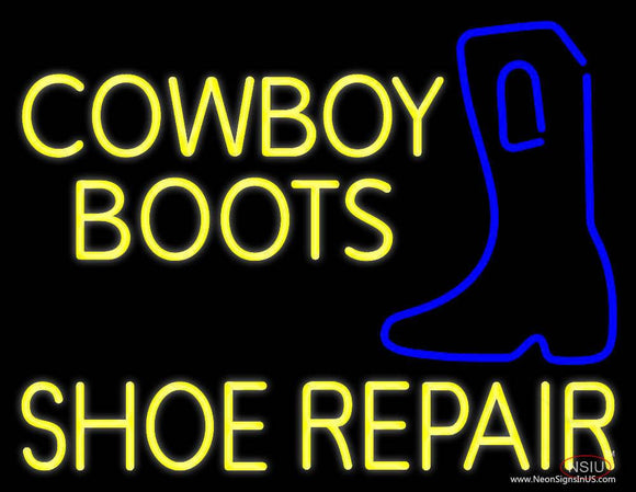 Yellow Cowboy Boots Shoe Repair Real Neon Glass Tube Neon Sign