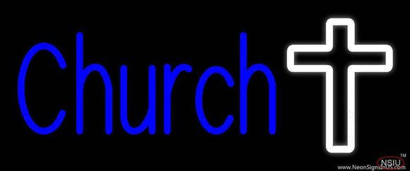 Blue Church With Cross Real Neon Glass Tube Neon Sign