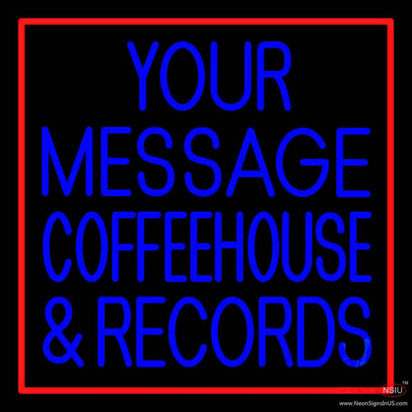 Custom Blue Coffee House And Records Red Border Real Neon Glass Tube Neon Sign