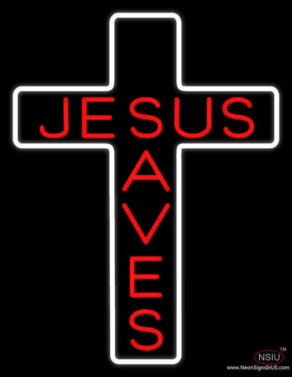 Jesus Saves White Cross Real Neon Glass Tube Neon Sign