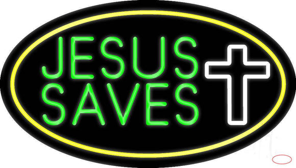 Jesus Saves White  Cross With Border Real Neon Glass Tube Neon Sign
