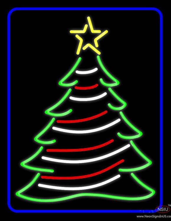 Blue Border Decorative Christmas Tree Real Neon Glass Tube Neon Sign