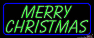Blue Border Green Merry Christmas Real Neon Glass Tube Neon Sign