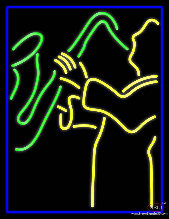 Blue Man Yellow Saxophone Real Neon Glass Tube Neon Sign