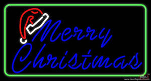 Green Border Merry Christams With Hat Real Neon Glass Tube Neon Sign