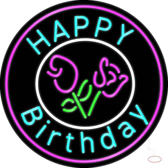 Happy Birthday With Flowers Real Neon Glass Tube Neon Sign