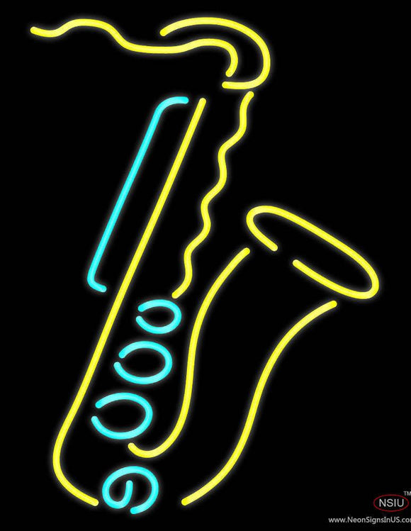 Saxophone Yellow Logo Real Neon Glass Tube Neon Sign