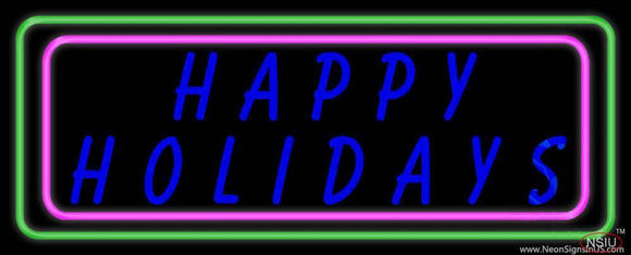 Blue Happy Holidays Block Real Neon Glass Tube Neon Sign