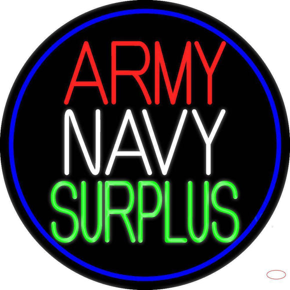 Army Navy Surplus Blue Round Handmade Art Neon Sign
