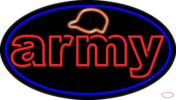 Army With Blue Round Handmade Art Neon Sign