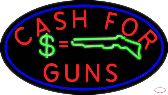 Cash For Guns Blue Border Handmade Art Neon Sign