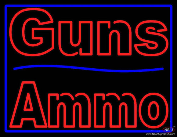 Guns Blue Line Ammo Handmade Art Neon Sign
