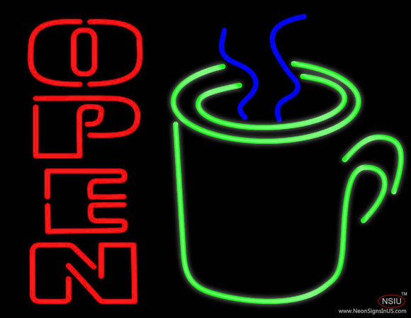 Open Coffee Mug Real Neon Glass Tube Neon Sign