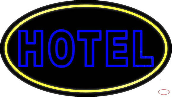 Blue Hotel With Yellow Border Handmade Art Neon Sign