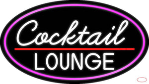 Cursive Cocktail Lounge Oval With Pink Border Real Neon Glass Tube Neon Sign