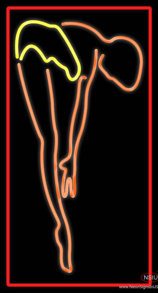 Girl Posing For Jumping In Swimming Pool With Red Border Handmade Art Neon Sign