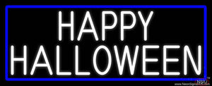 Happy Halloween With Blue Border Real Neon Glass Tube Neon Sign
