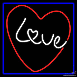 Love Red Heart With Blue Border Real Neon Glass Tube Neon Sign